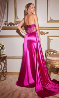 Sheer-Bodice Sexy Long Strapless Prom Dress CD269