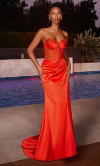 Beaded-Corset Strapless Long Prom Dress CD295