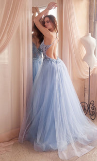 Embellished-Bodice Long Blue Prom Dress CD3920