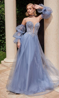 Long Sleeve Strapless Long A-Line Prom Dress CD830