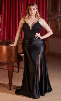 Plus-Size Lace-Bodice Long Prom Dress CD838C