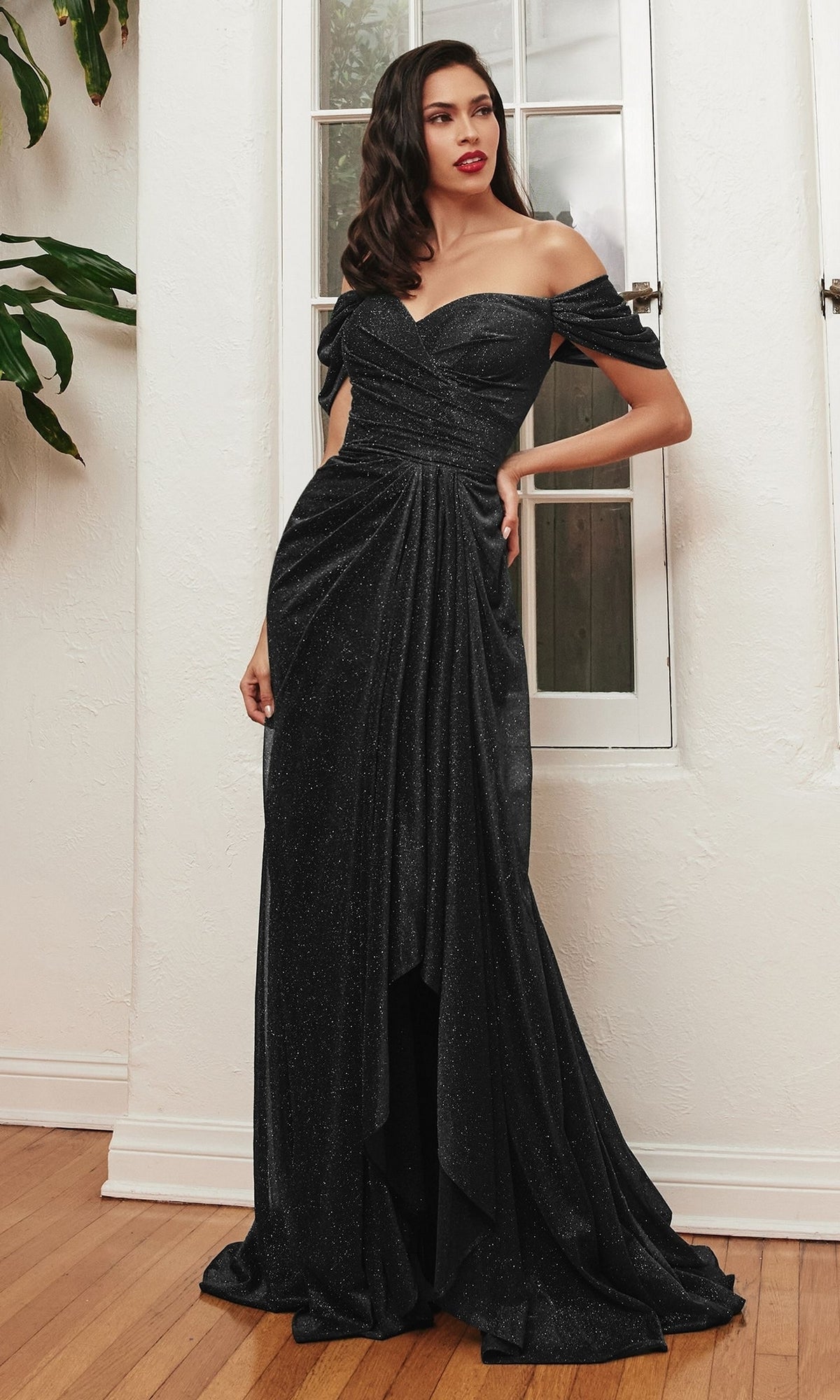 Wrap-Waist Long Glitter Prom Dress CD878