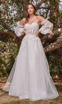 Puff-Sleeve Strapless Long White Bridal Gown CD962W