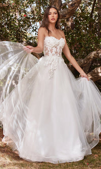 Puff-Sleeve Strapless Long White Bridal Gown CD962W