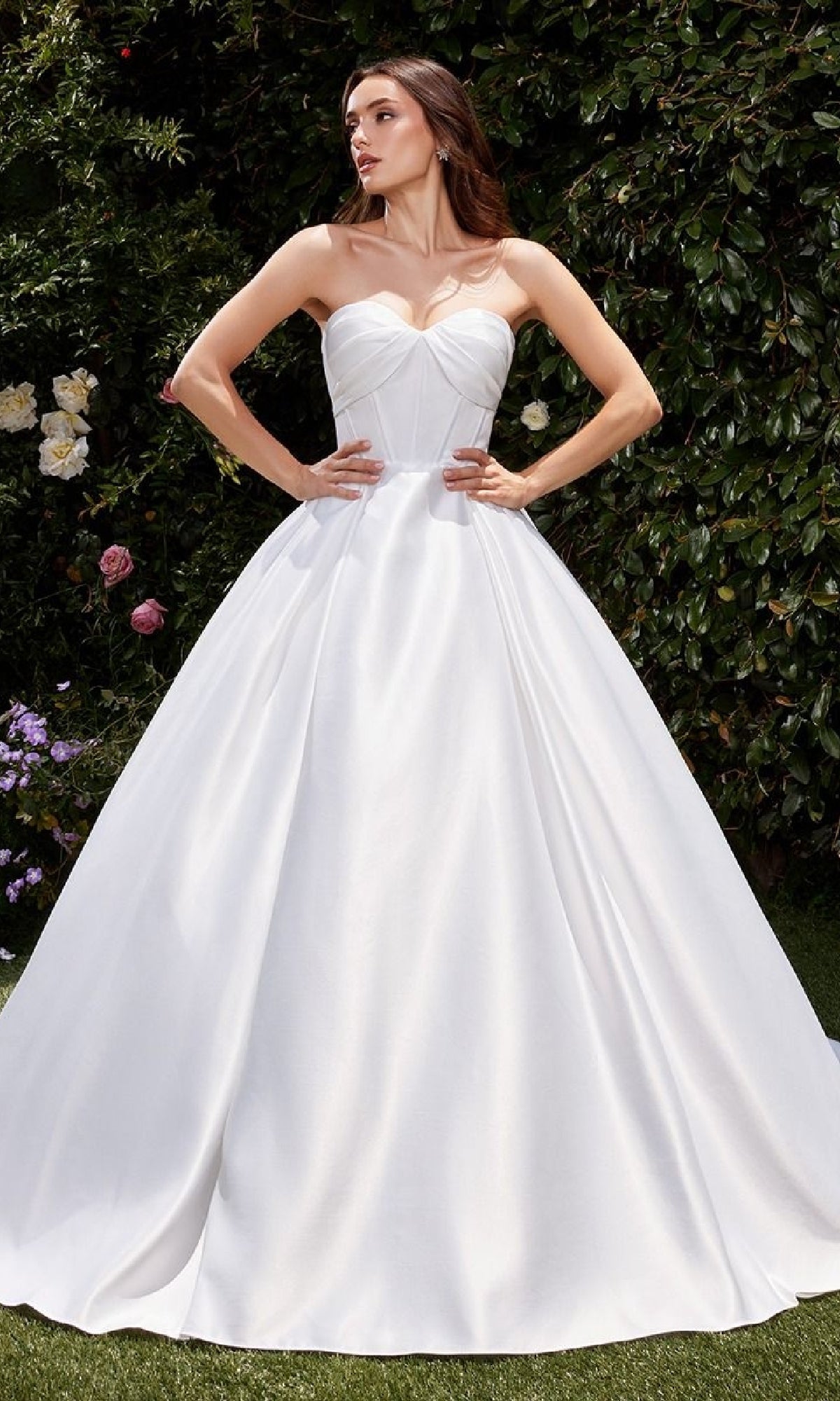 White Satin Formal Ball Gown: Ladivine CDS512W