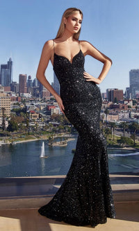 Lace-Up Open-Back Long Sequin Prom Dress CH066