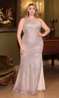 One-Shoulder Plus-Size Sequin Prom Dress CH077C