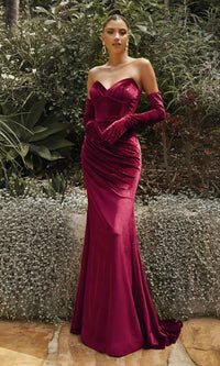 Strapless Long Velvet Prom Dress with Gloves CH176