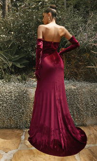 Sexy Dark Red Strapless Long Mermaid Velvet Prom Dress