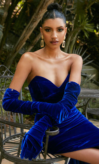 Strapless Long Velvet Prom Dress with Gloves CH176