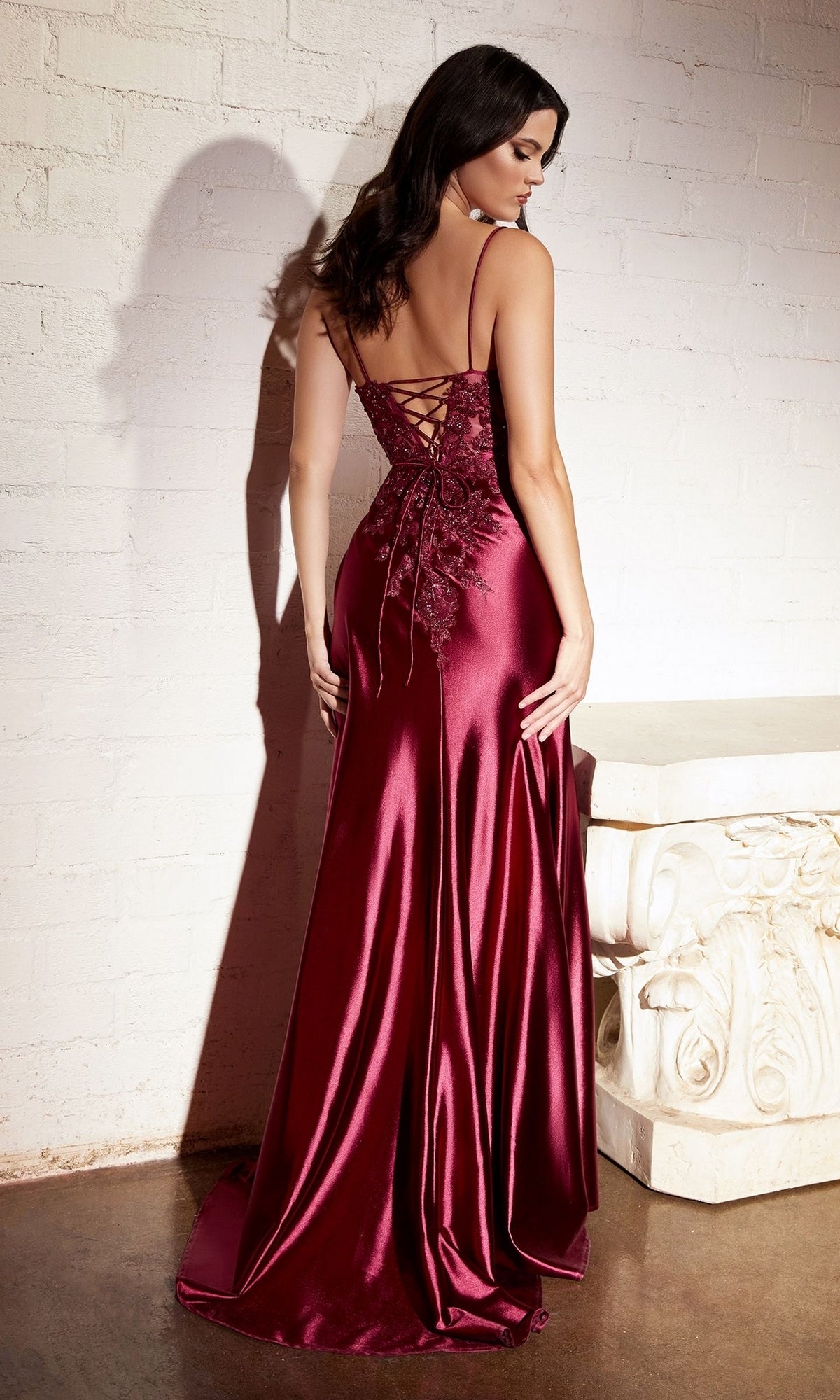 Embroidered-Bodice Lace-Up Long Prom Dress CM318