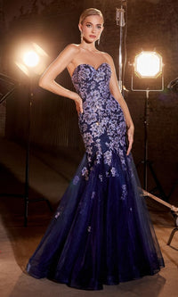 Strapless Long Navy Blue Mermaid Prom Dress CM340