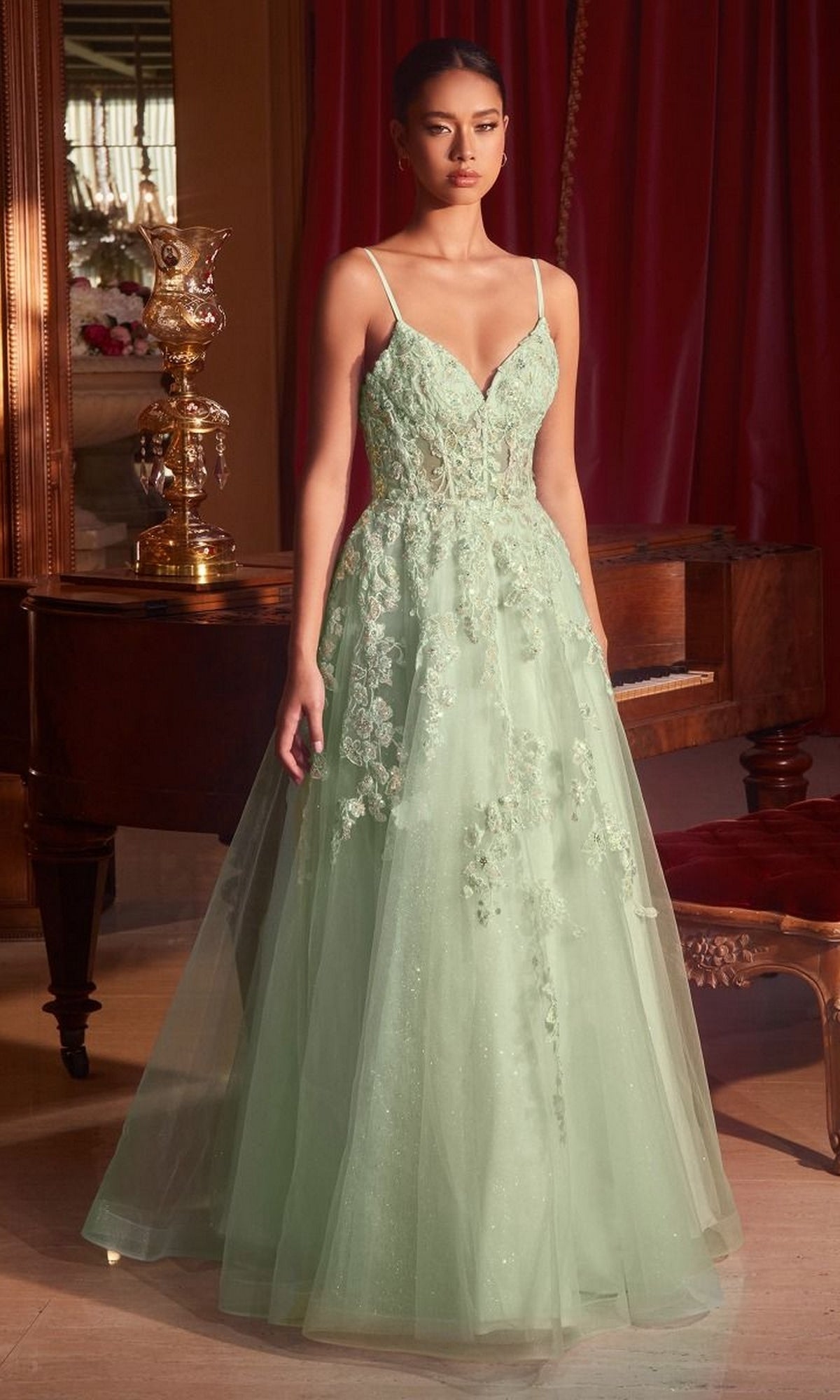 Long Prom Ball Gown with Flowers CM347