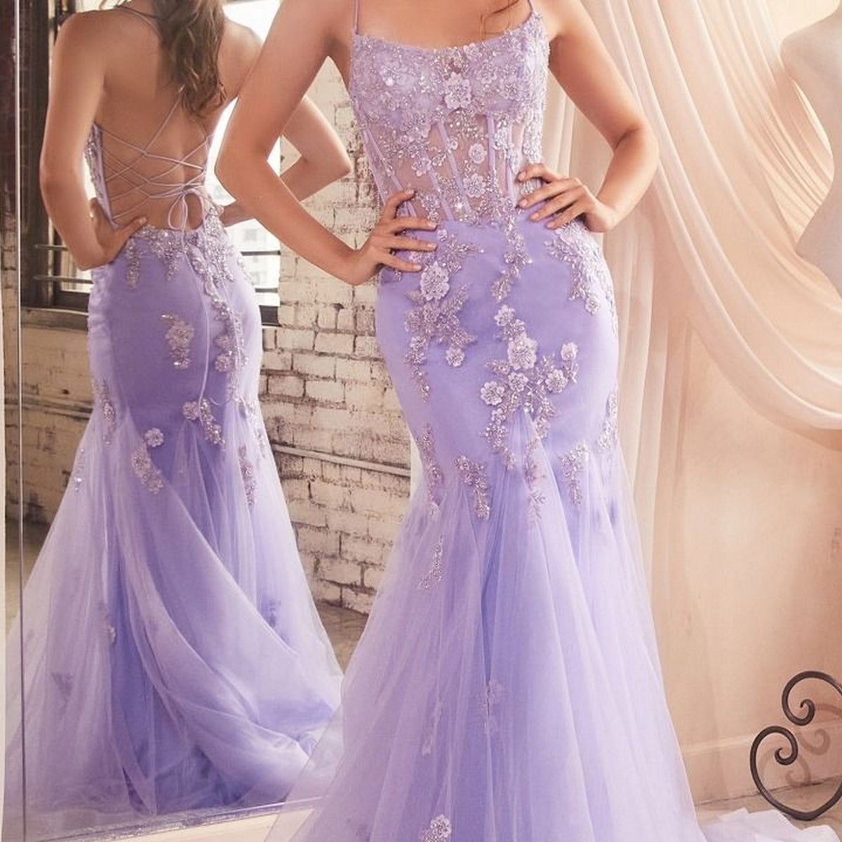 Sheer Bodice Long Pastel Mermaid Prom Gown Promgirl 