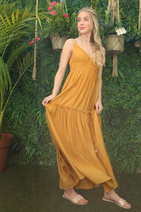 Long Yellow Tiered Casual Maxi Dress FGDR22L015