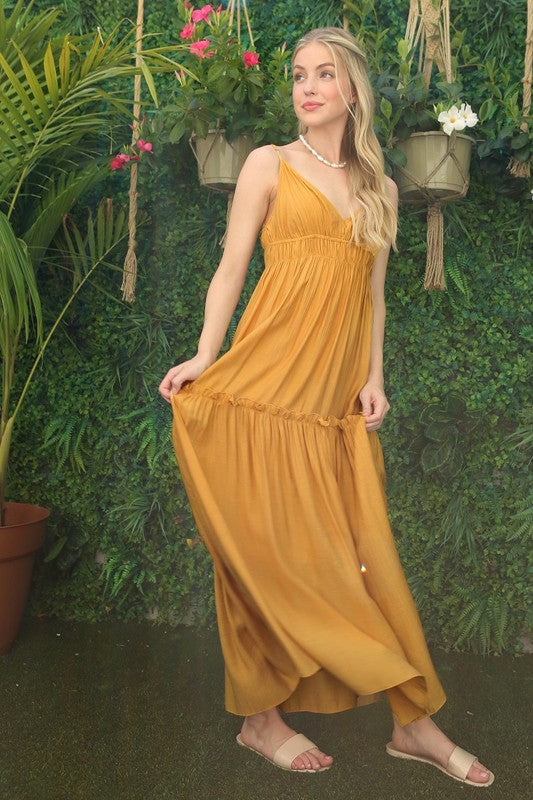 Tiered Long Yellow Casual Maxi Dress - PromGirl