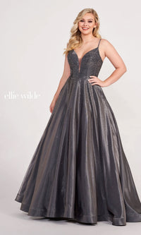 Long Beaded Prom Ball Gown: Ellie Wilde Ew121005