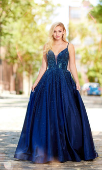 Long Beaded Prom Ball Gown: Ellie Wilde Ew121005