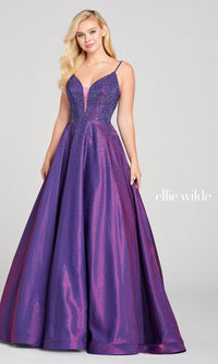 Long Beaded Prom Ball Gown: Ellie Wilde Ew121005