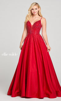 Long Beaded Prom Ball Gown: Ellie Wilde Ew121005