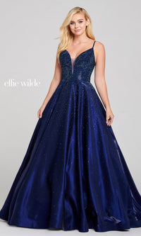 Long Beaded Prom Ball Gown: Ellie Wilde Ew121005