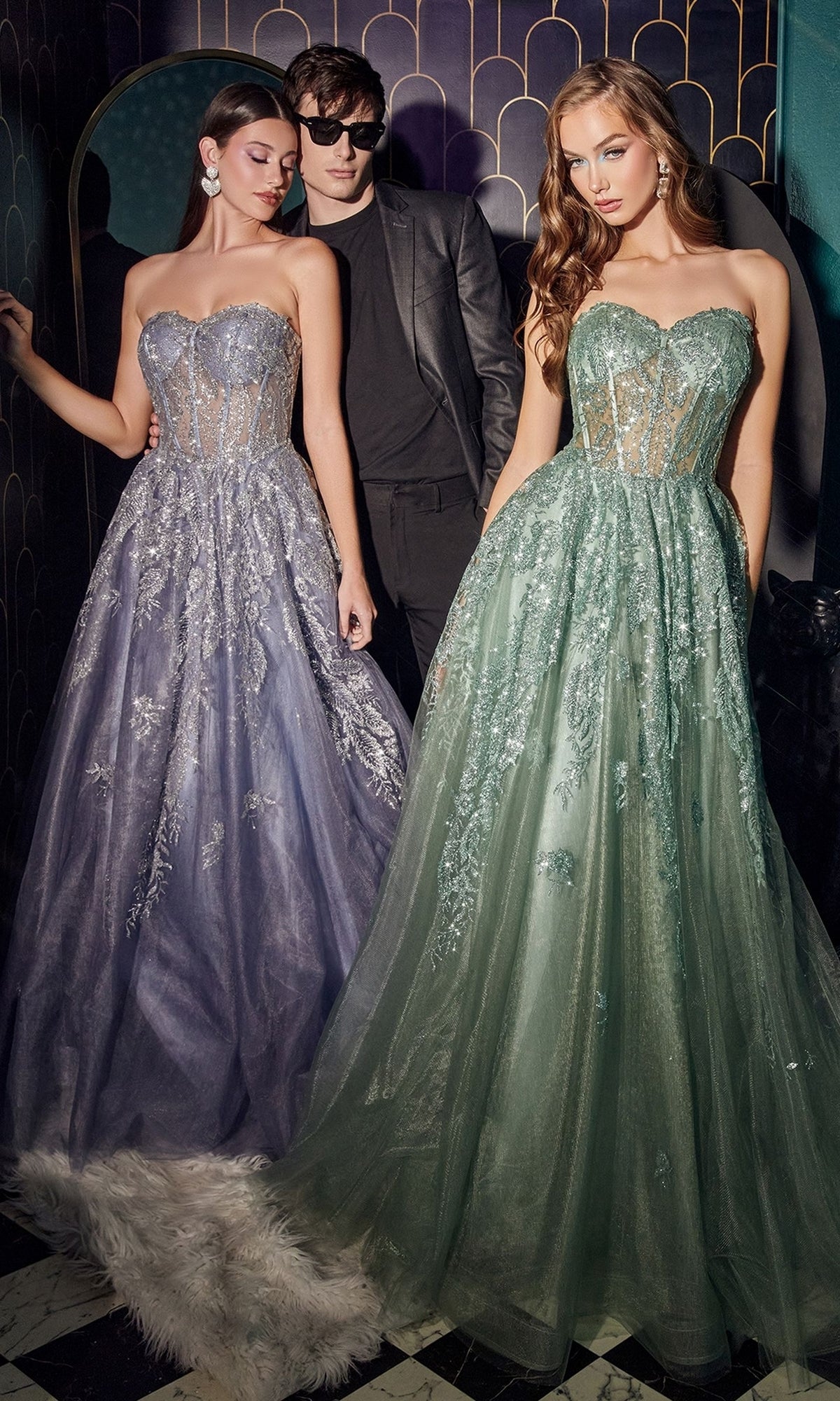 Blue Strapless Sweetheart Prom Dresses