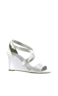 Jenna White Satin Wedge Prom Shoes: Dyeables 4178