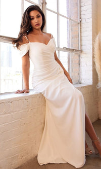 Cold-Shoulder Long Off-White Formal Dress KV1057W