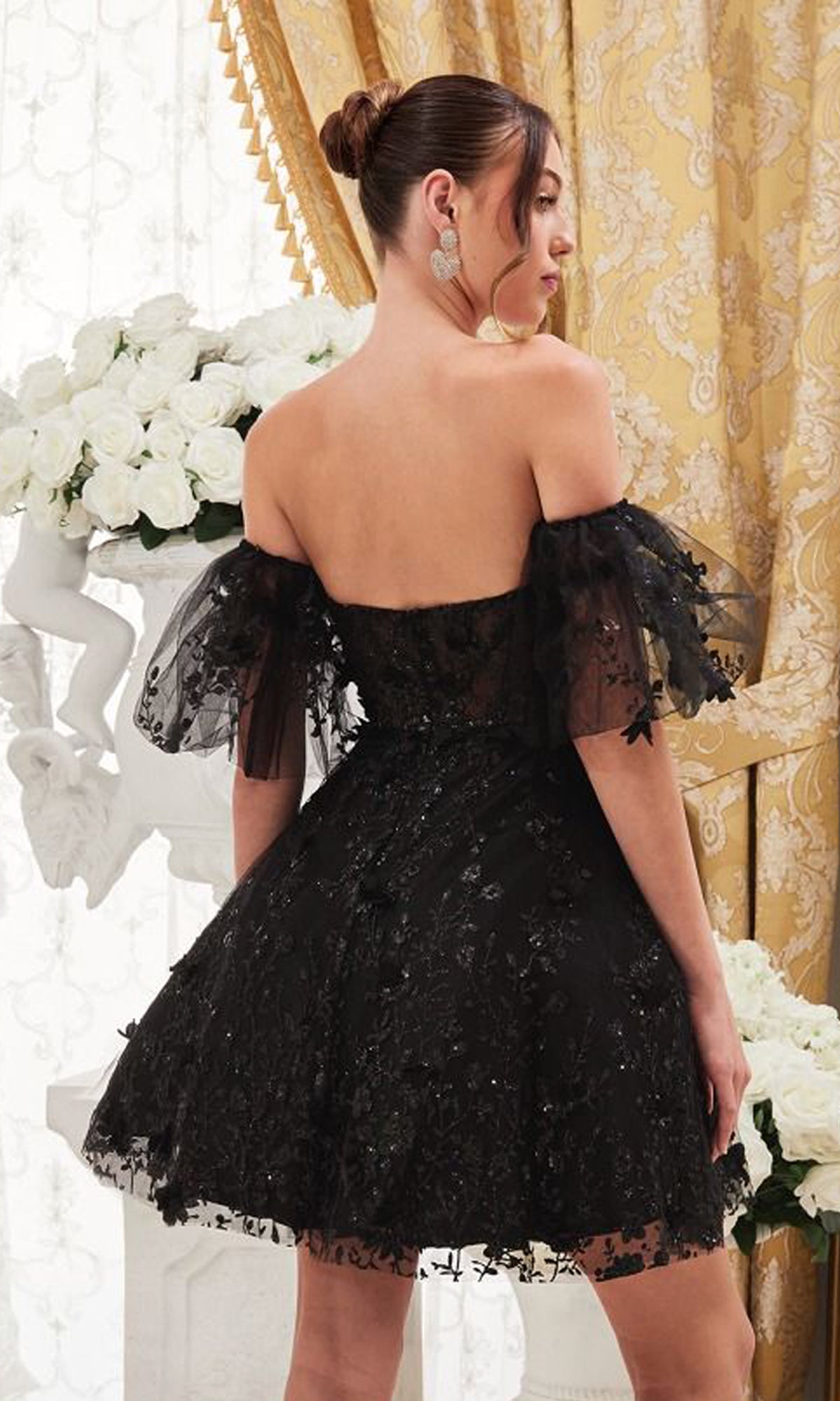 Strapless Short Puff-Sleeve Homecoming Dress -PromGirl