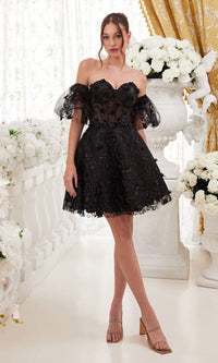 Puff-Sleeve Short Strapless Homecoming Dress KV1089