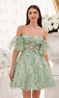 Puff-Sleeve Short Strapless Homecoming Dress KV1089