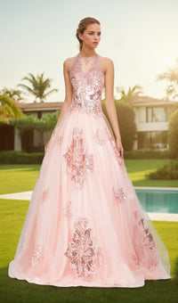 High-Neck Long Prom Ball Gown: Chicas DR7008