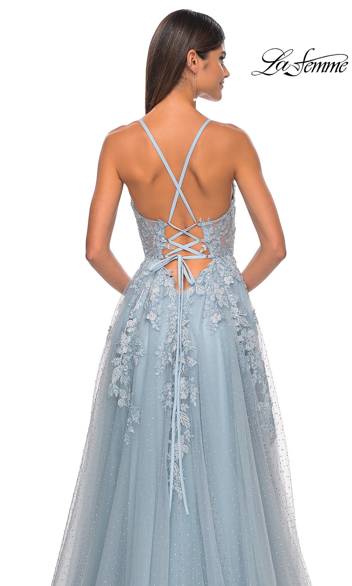 La Femme Lace-Embroidered Long Prom Dress 32147