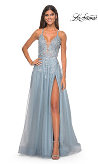 La Femme Lace-Embroidered Long Prom Dress 32147