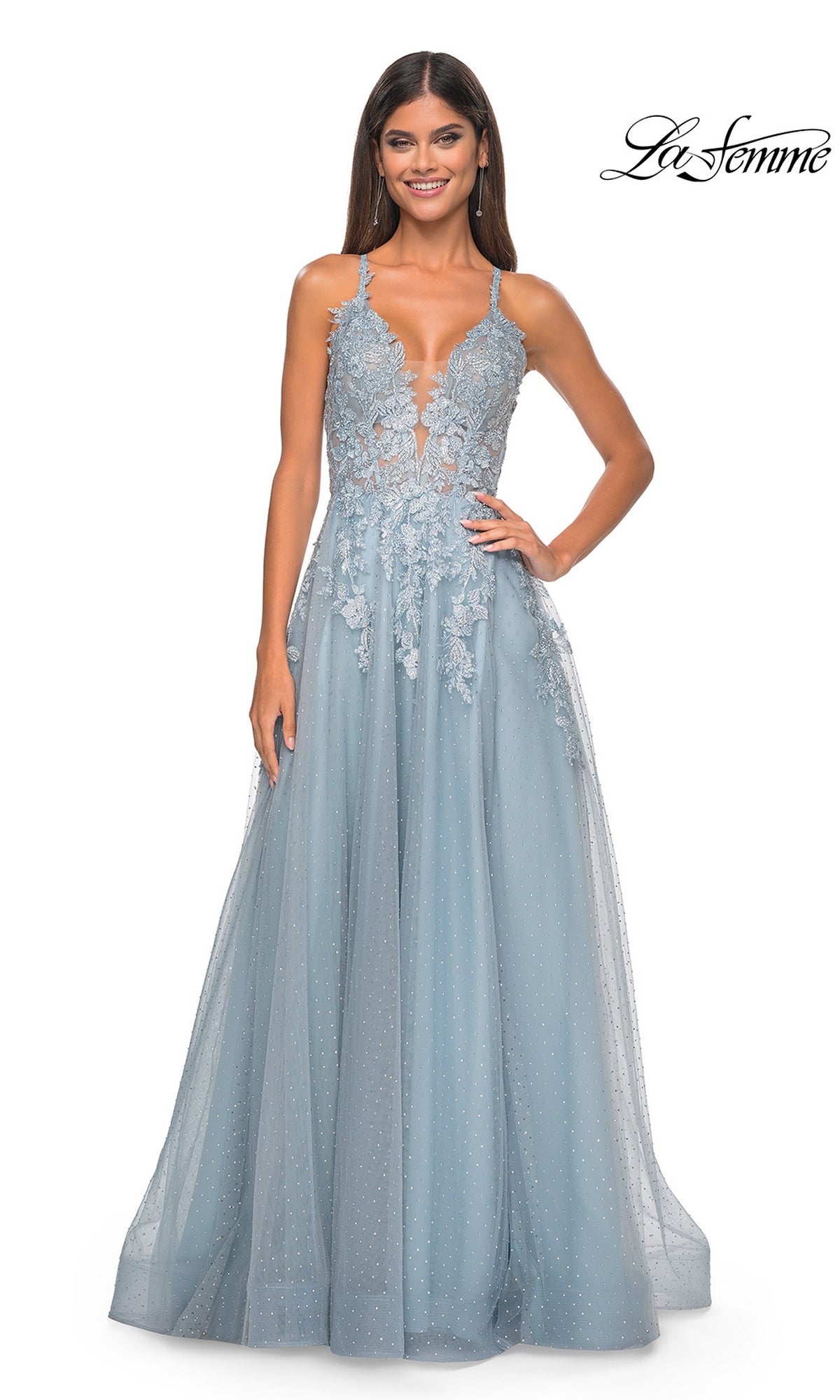 La Femme Lace-Embroidered Long Prom Dress 32147