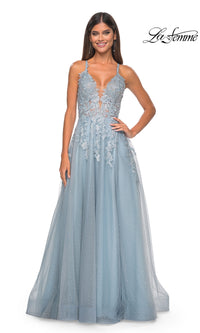 La Femme Lace-Embroidered Long Prom Dress 32147