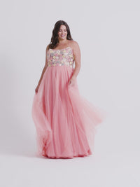 Faviana Floral Plus-Size Long Prom Dress 9557