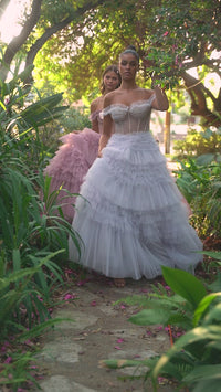 Pastel Off-the-Shoulder Ruffled Ball Gown A1150