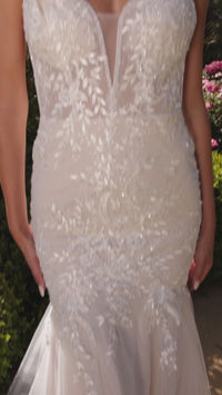 Low V-Neck White Wedding Dress A1039W