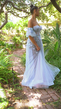 Strapless Puff-Sleeve Long Prom Dress A1108