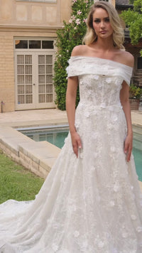 Lace A-Line Wedding Dress CD860W with 3D Flowers