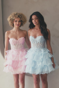 Short Ruffle Strapless Babydoll Hoco Dress BZ9032S