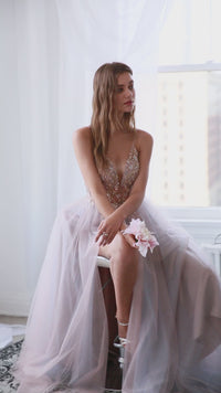 Long Tulle Prom Ball Gown with Embroidery A0672