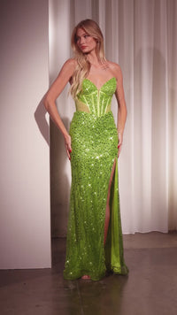 Strapless Long Sequin Prom Dress: Ladivine CD0227