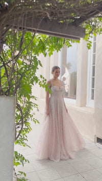 Blush Pink Long Prom Ball Gown A1180 with Pearls