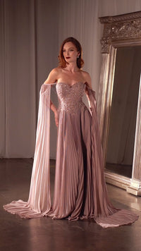 Shoulder-Cape Long Prom Dress: Ladivine CJ937