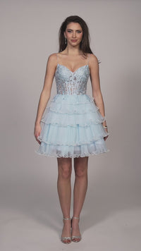 Dave and Johnny Short Blue A-Line Hoco Dress 11753