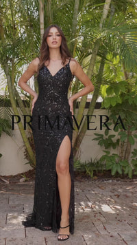 Primavera 3913 Backless Long Sequin Prom Dress