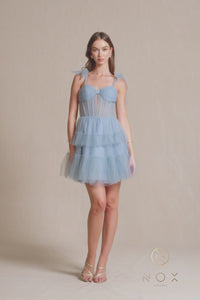 Shoulder-Tie Short Ruffled A-Line Hoco Dress Y858