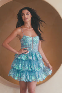 Beaded Short Ruffled A-Line Hoco Dress BZ9031S